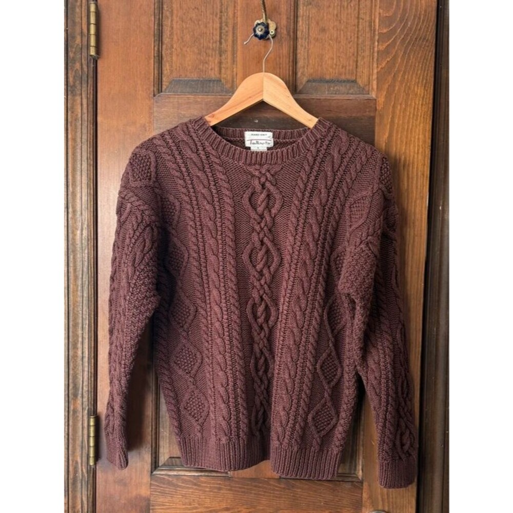 Vintage Talbots Hand Knit Chocolate Brown Chunky Cable Knit Cotton Sweater S